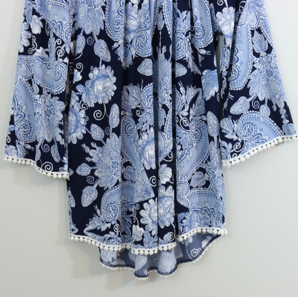 SJS Printed Textured Jersey Crochet Trim Boho Top - Picture 4 of 8